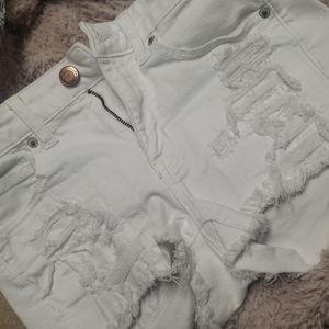 Super stretch x hi rise shortie distressed holes